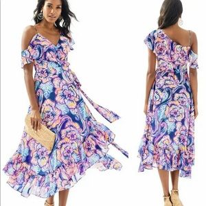 Lilly Pulitzer Marianna Wrap Midi Dress in Nauti Navy Boho Bateau Small